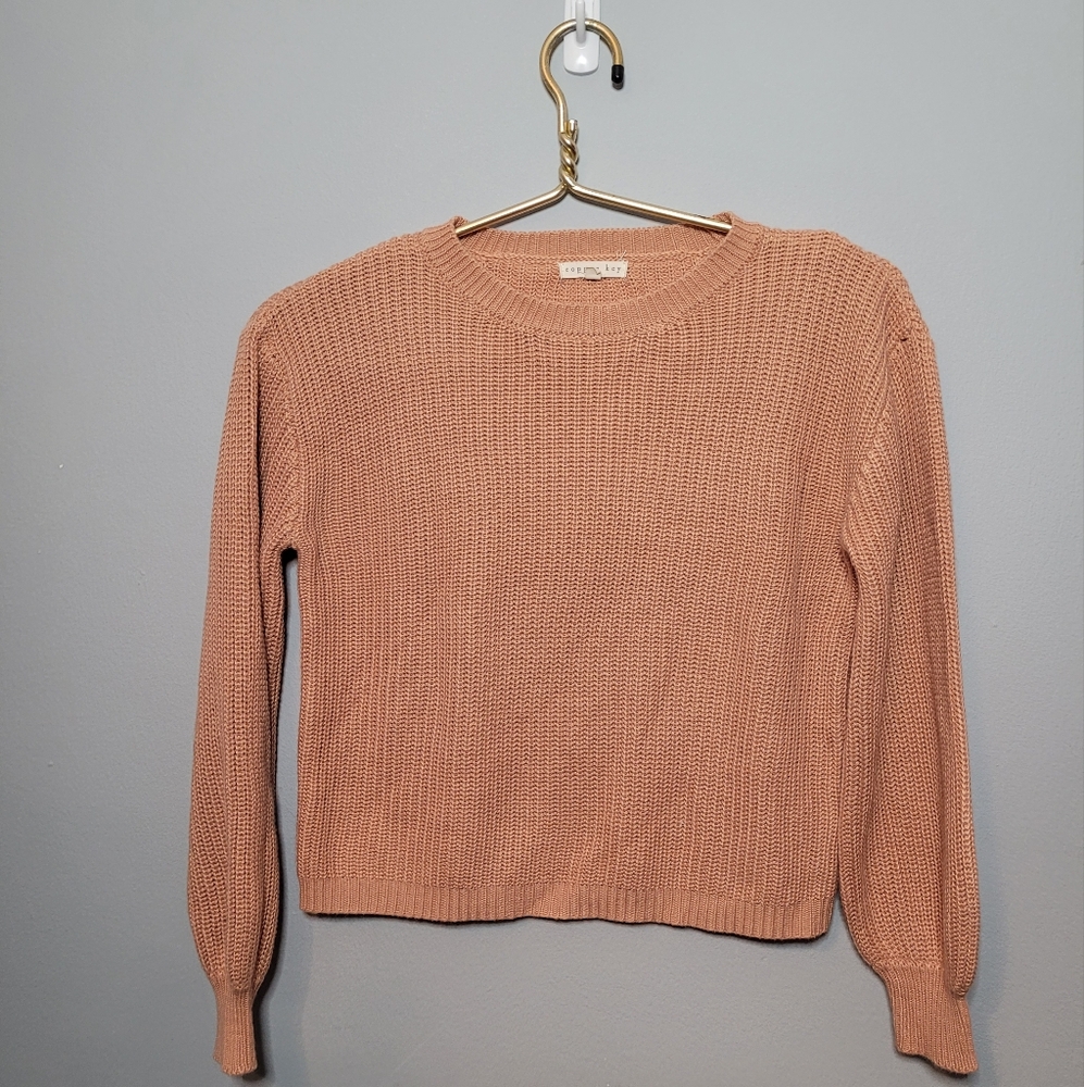 Copper Key Girls Pink Coral Crew Neck Sweater with Balloon Sleeves